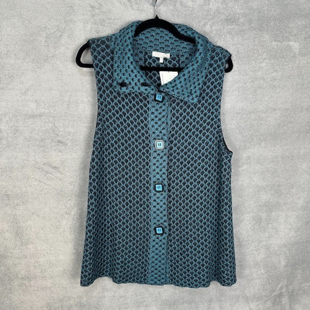 Habitat Sweater Womens Small Teal Lattice Retro Vest Lagenlook Cardigan
